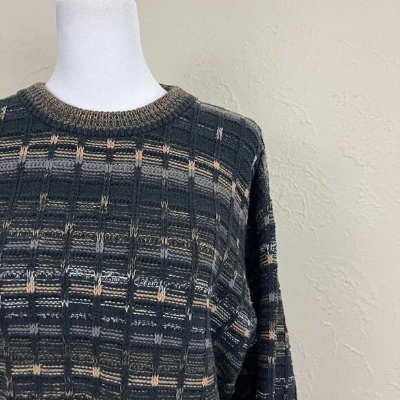 block gray and beige striped vintage 90s chunky knit sweater - Picture 4 of 8